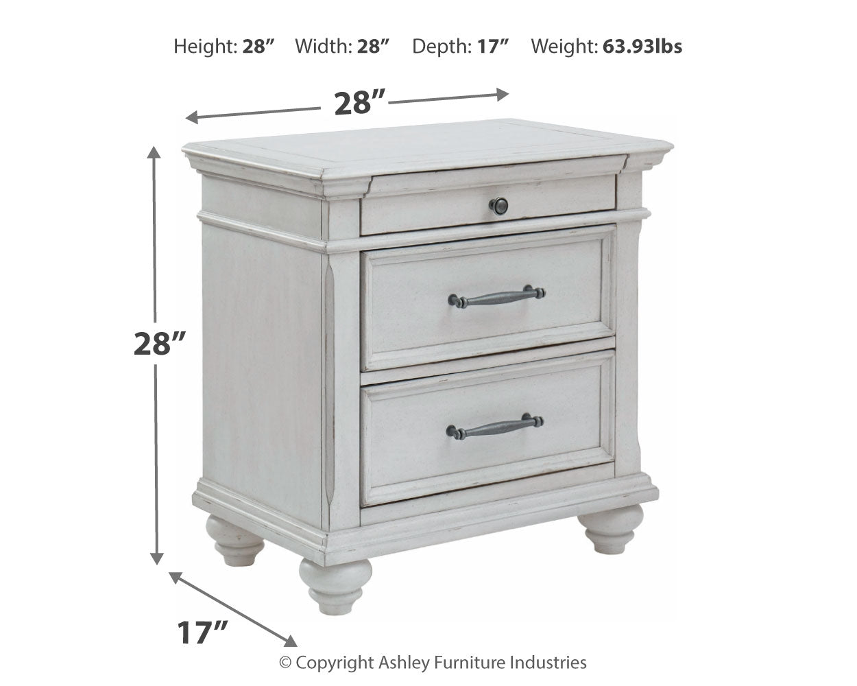 Kanwyn King Panel Bed with Mirrored Dresser, Chest and Nightstand in Whitewash - PKG007946