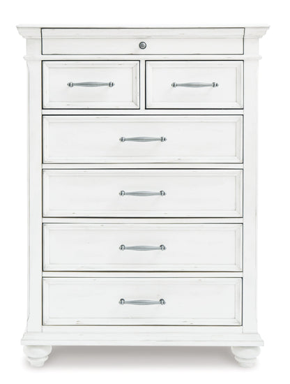 Kanwyn Queen Panel Bed with Mirrored Dresser and Chest in Whitewash - PKG007929