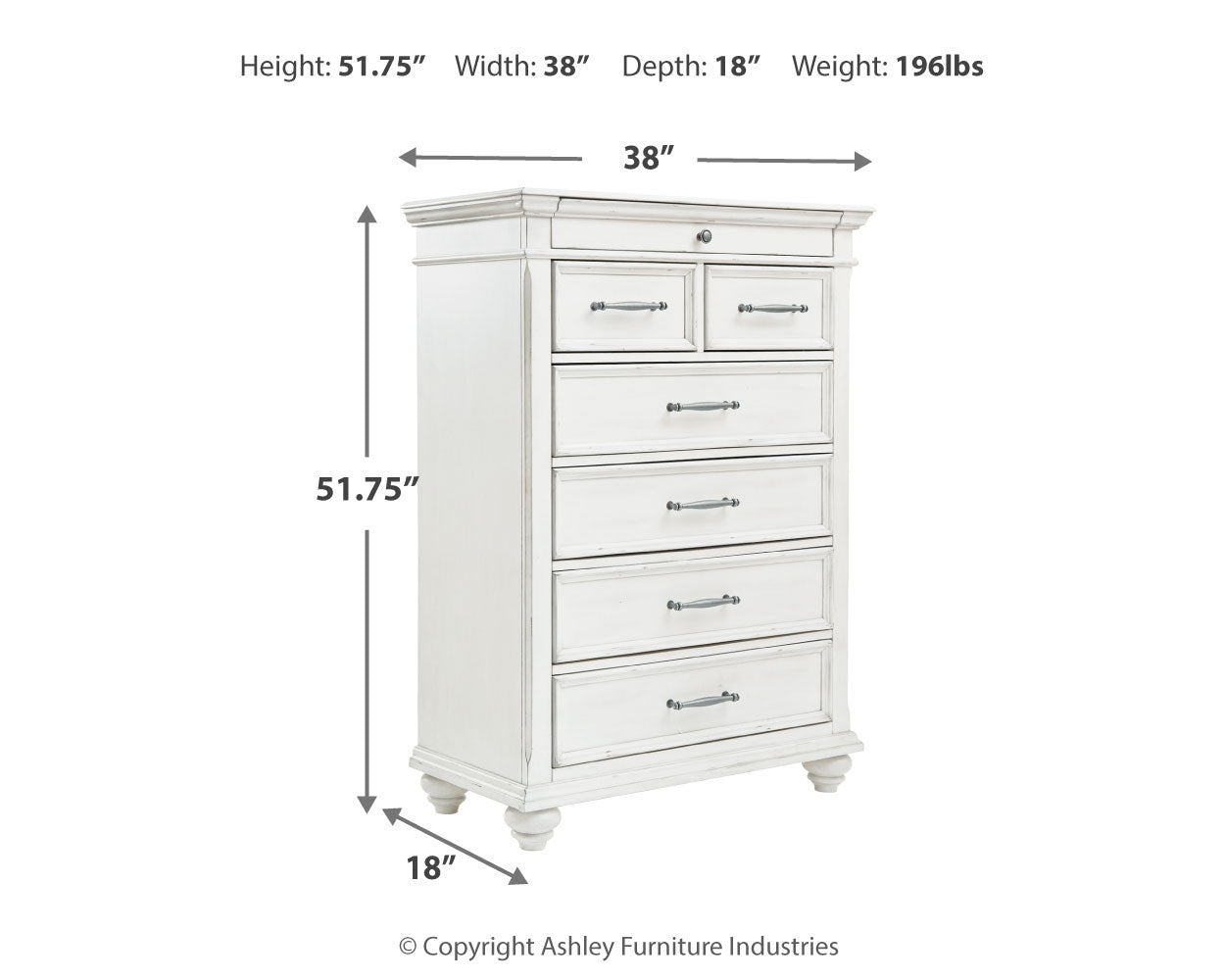Kanwyn Whitewash King Upholstered Panel Bed, Dresser, Mirror and Chest - B777B18