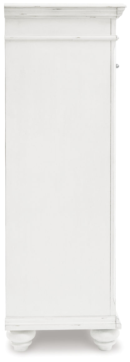 Kanwyn Whitewash King Upholstered Panel Bed, Dresser, Mirror and Chest - B777B18