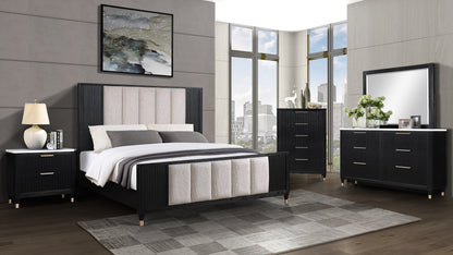 Kara Black Panel Bedroom Set - SET | B1400-Q-HB | B1400-Q-FB | B1400-KQ-RAIL | B1400-2 | B1400-4