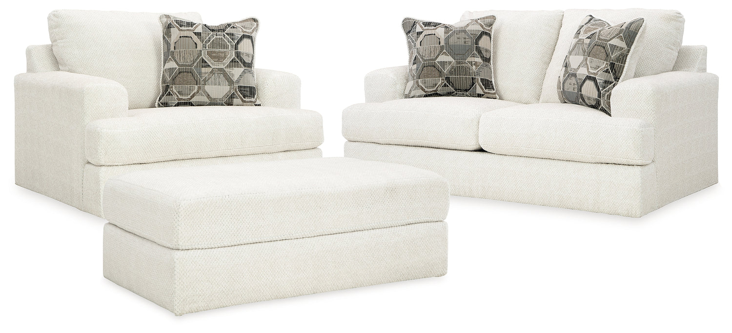 Karinne Linen Loveseat, Oversized Chair and Accent Ottoman - 31403U5
