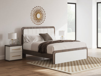 Kendanport Brown/White King Upholstered Bed from Ashley - Luna Furniture