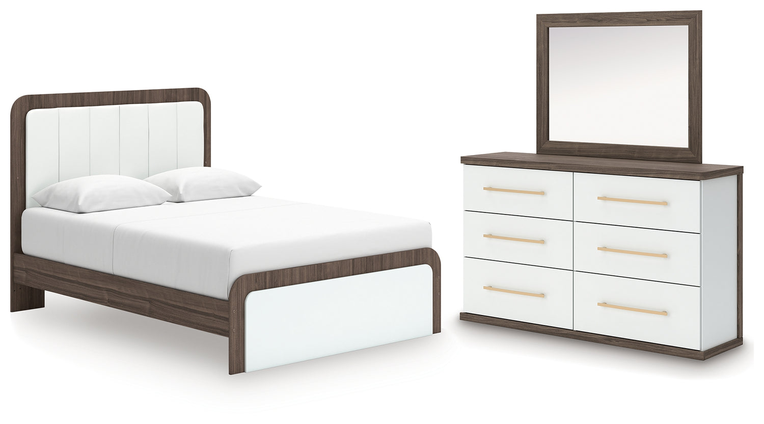 Kendanport Queen Upholstered Platform Bed, Dresser and Mirror - PCB1108B3