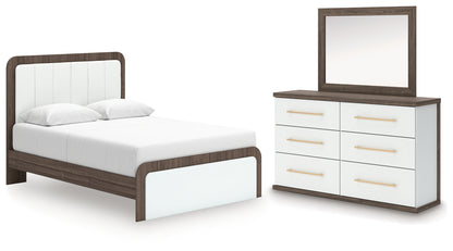 Kendanport Queen Upholstered Platform Bed, Dresser and Mirror - PCB1108B3