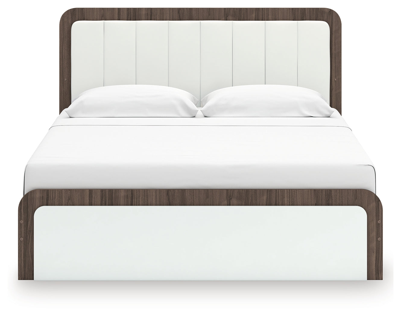 Kendanport White/Brown King Upholstered Bed, Dresser and Nightstand - PCB1108B11