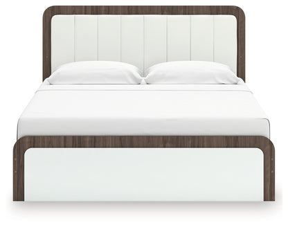 Kendanport White/Brown King Upholstered Bed, Dresser and Nightstand - PCB1108B11