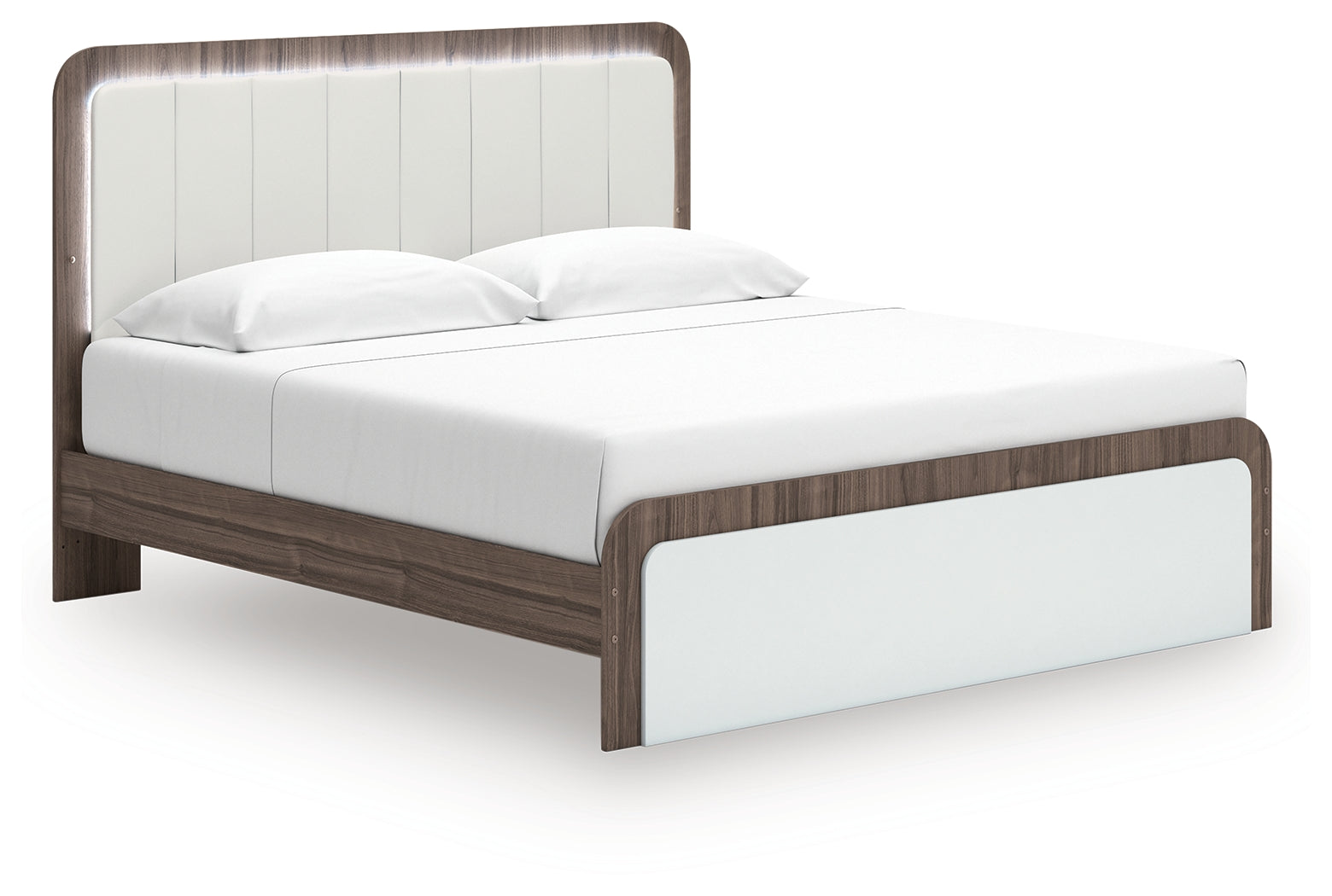 Kendanport White/Brown King Upholstered Bed, Dresser and Nightstand - PCB1108B11