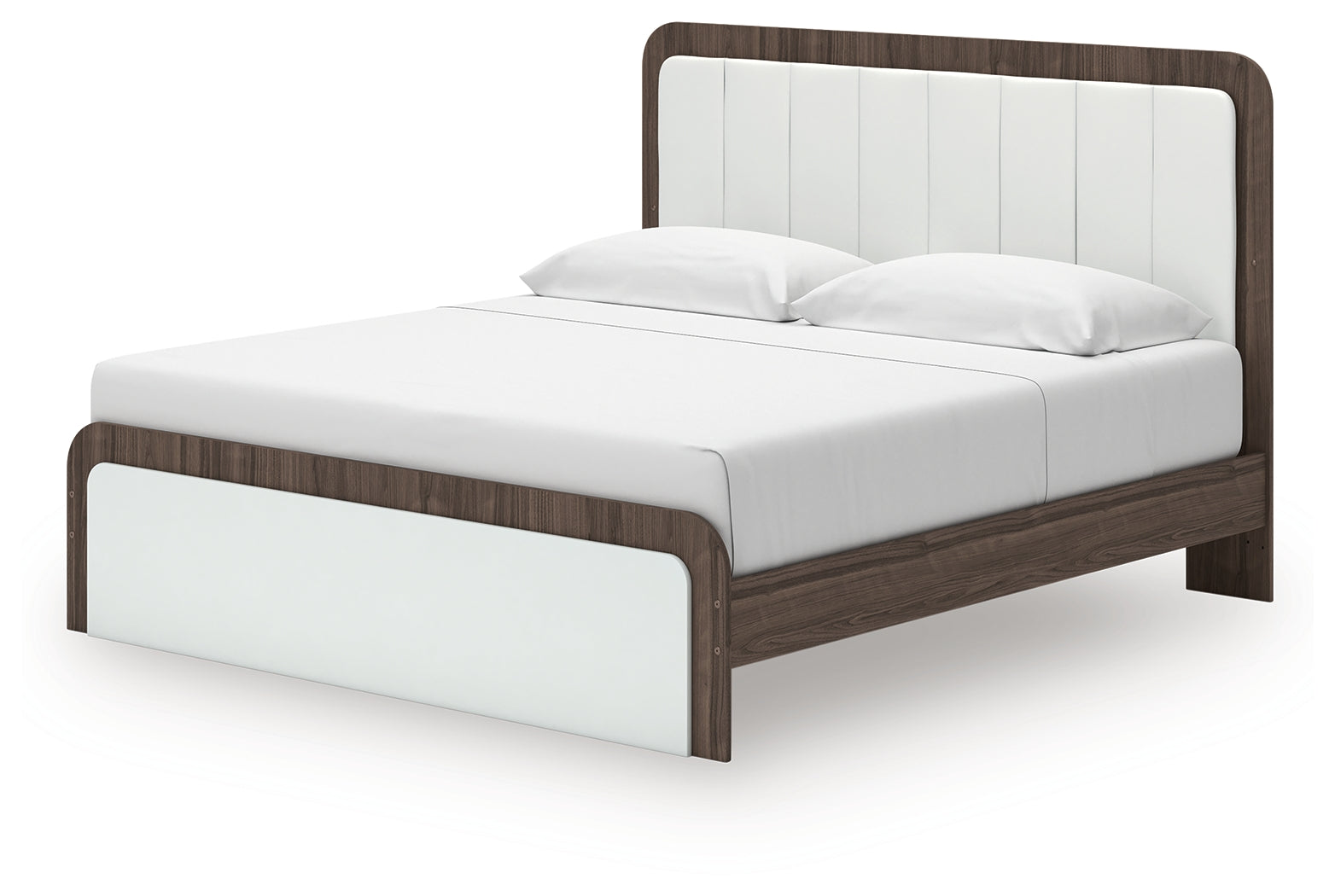 Kendanport White/Brown King Upholstered Bed, Dresser and Nightstand - PCB1108B11