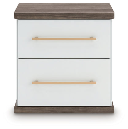 Kendanport White/Brown King Upholstered Bed, Dresser and Nightstand - PCB1108B11