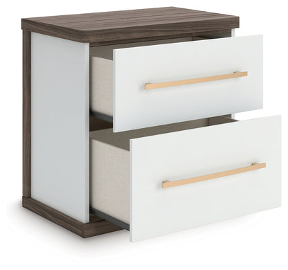 Kendanport White/Brown King Upholstered Bed, Dresser and Nightstand - PCB1108B11