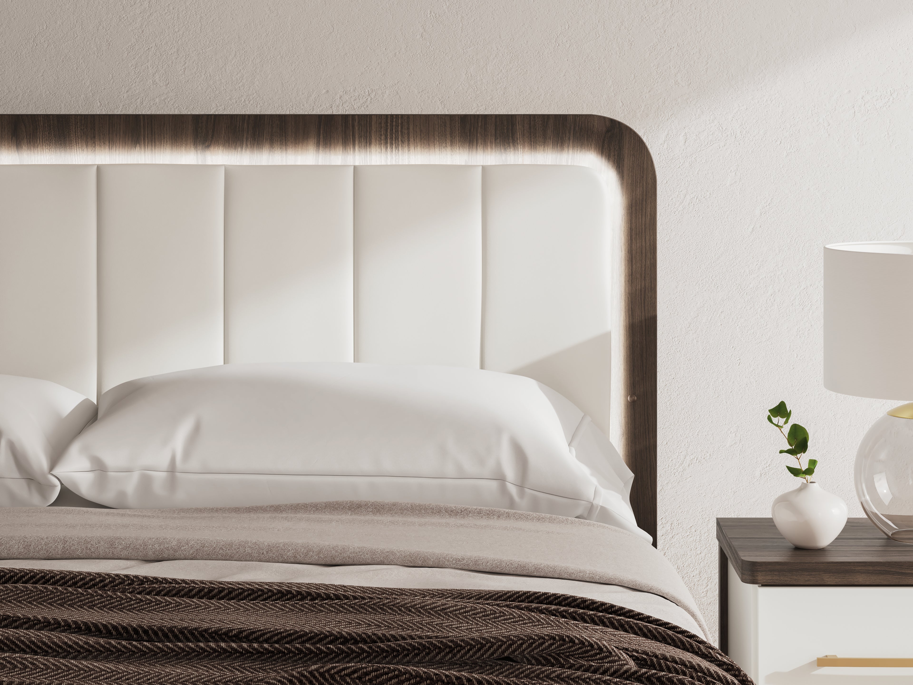 Kendanport White/Brown King Upholstered Bed, Dresser and Nightstand - PCB1108B11