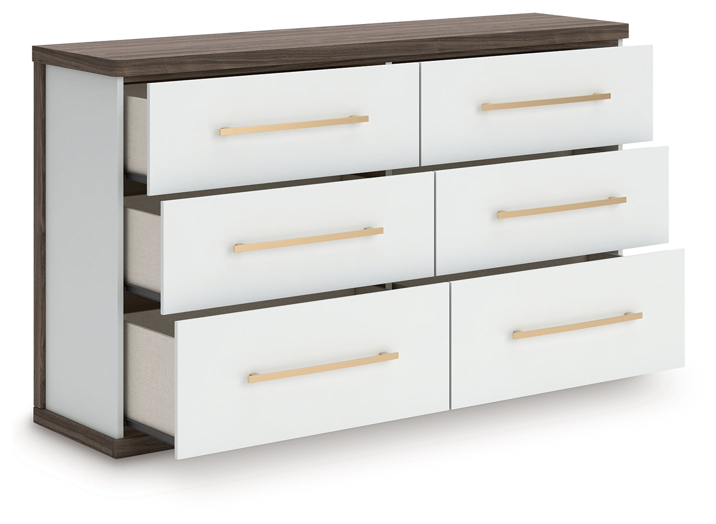 Kendanport White/Brown King Upholstered Bed, Dresser and Nightstand - PCB1108B11
