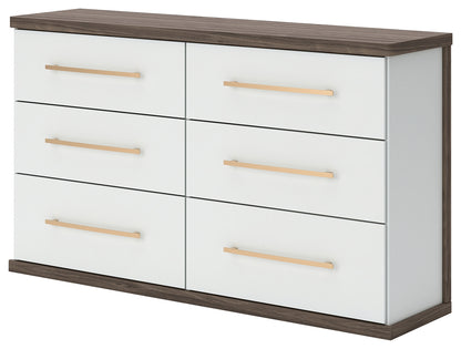 Kendanport White/Brown King Upholstered Bed, Dresser and Nightstand - PCB1108B11