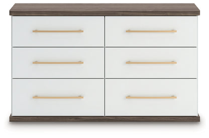 Kendanport White/Brown Queen Upholstered Bed, Dresser and Nightstand - PCB1108B9