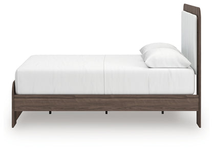 Kendanport White/Brown Queen Upholstered Bed, Dresser and Nightstand - PCB1108B9