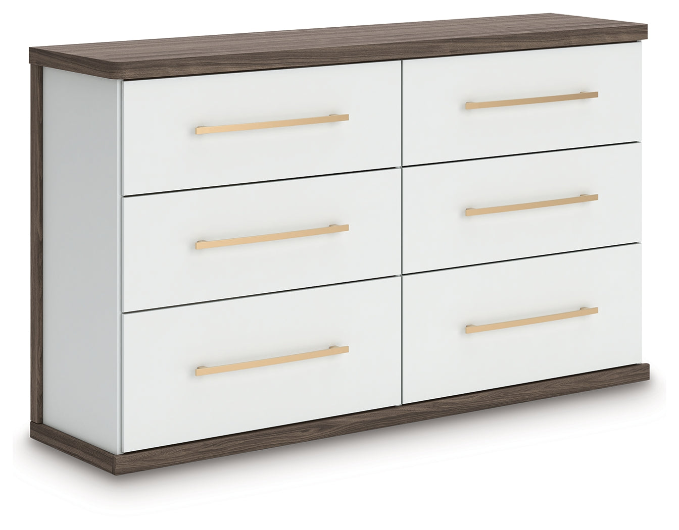 Kendanport White/Brown Queen Upholstered Bed, Dresser and Nightstand - PCB1108B9