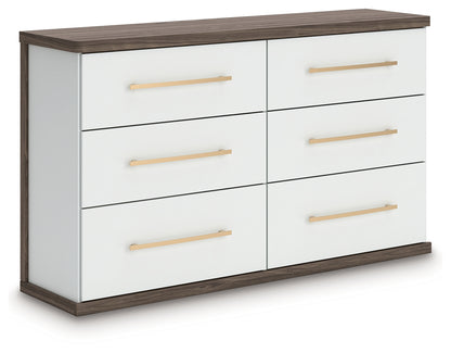 Kendanport White/Brown Queen Upholstered Bed, Dresser and Nightstand - PCB1108B9