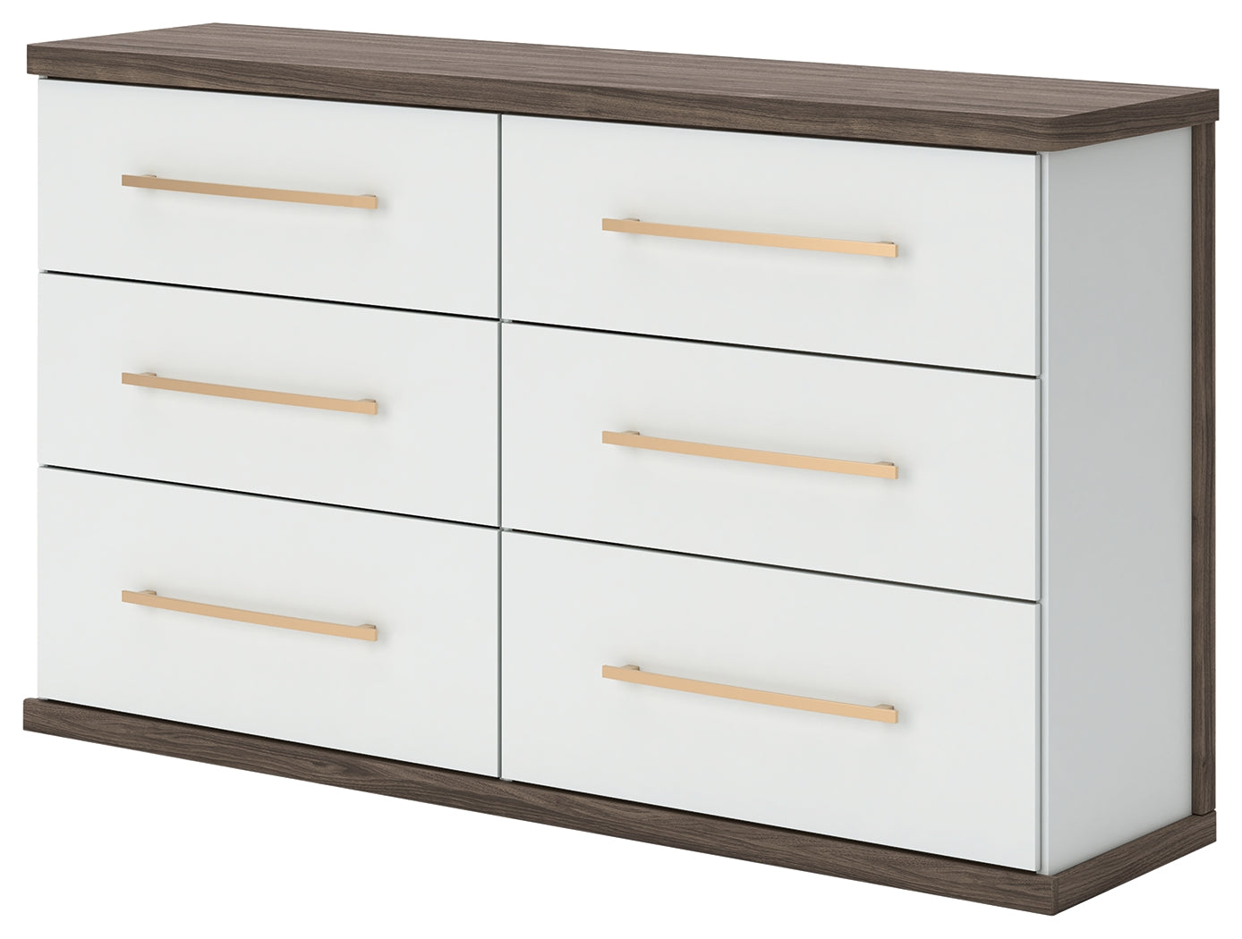 Kendanport White/Brown Queen Upholstered Bed, Dresser and Nightstand - PCB1108B9