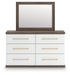 Kendanport White/Brown Queen Upholstered Bed, Dresser, Mirror and Nightstand - PCB1108B10