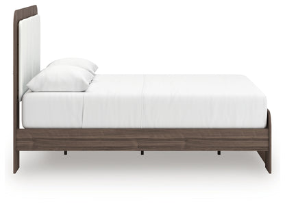 Kendanport White/Brown Queen Upholstered Bed, Dresser, Mirror and Nightstand - PCB1108B10