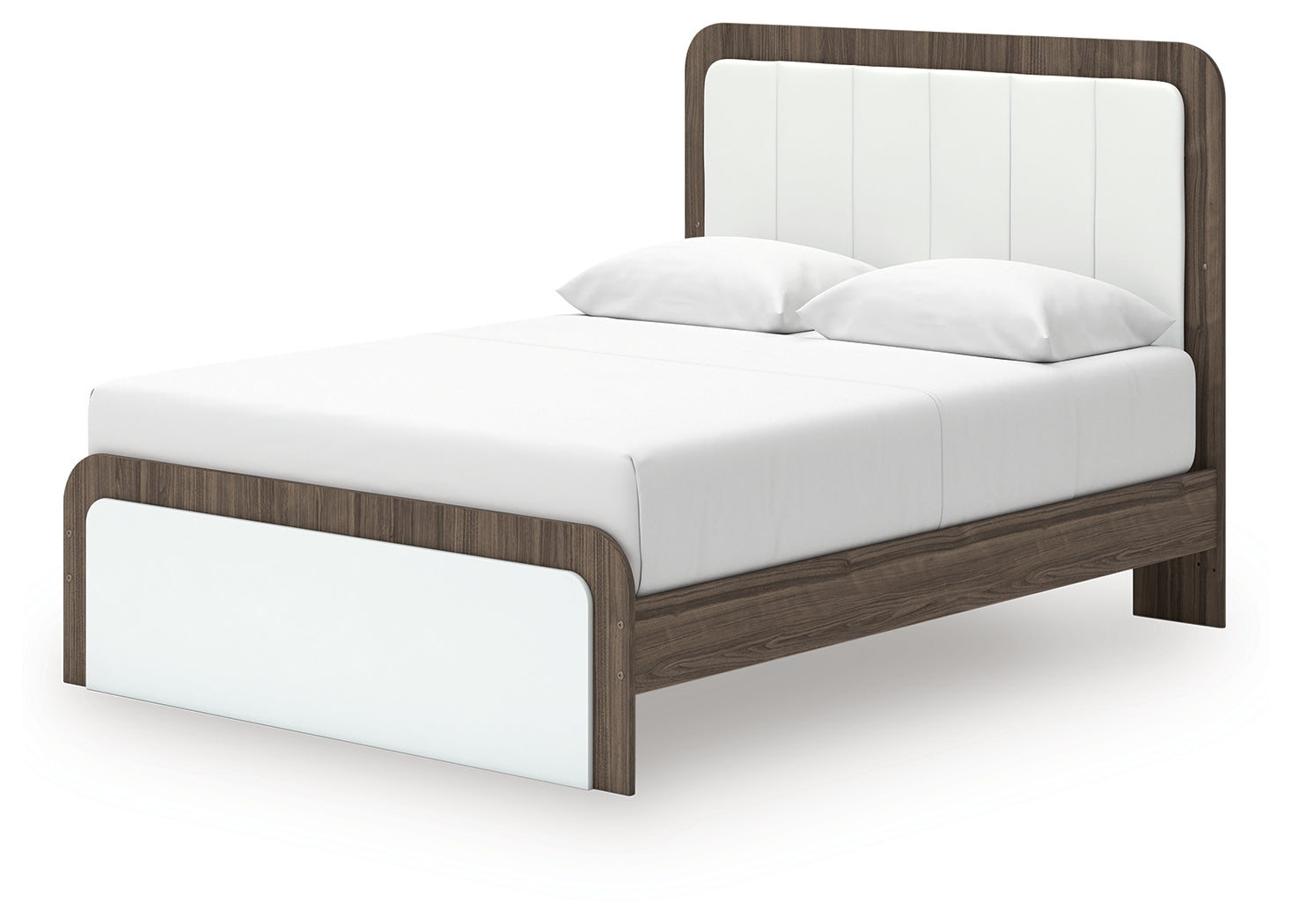 Kendanport White/Brown Queen Upholstered Bed, Dresser, Mirror and Nightstand - PCB1108B10