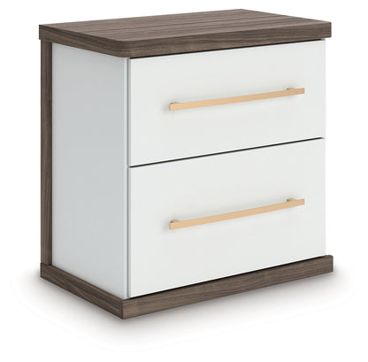 Kendanport White/Brown Queen Upholstered Bed, Dresser, Mirror and Nightstand - PCB1108B10