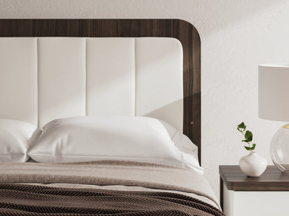 Kendanport White/Brown Queen Upholstered Bed, Dresser, Mirror and Nightstand - PCB1108B10