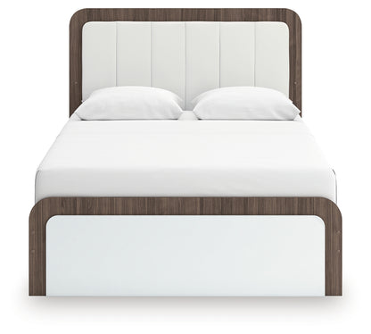 Kendanport White/Brown Queen Upholstered Bed, Dresser, Mirror and Nightstand - PCB1108B10