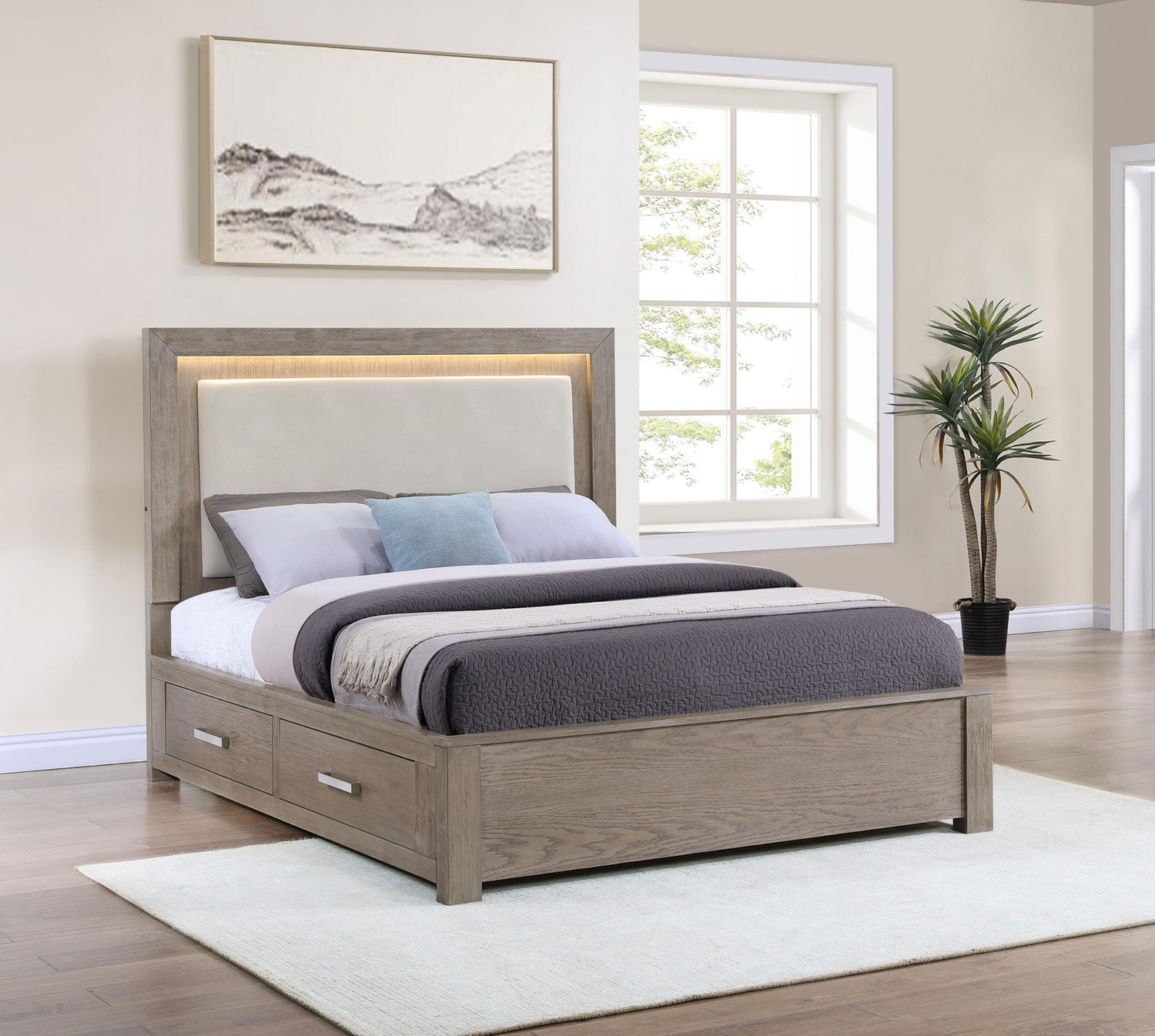 Kenora 56-inch Eastern King LED Storage Bed Barley Brown - 224850KE