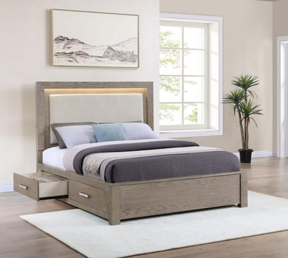 Kenora 56-inch Eastern King LED Storage Bed Barley Brown - 224850KE