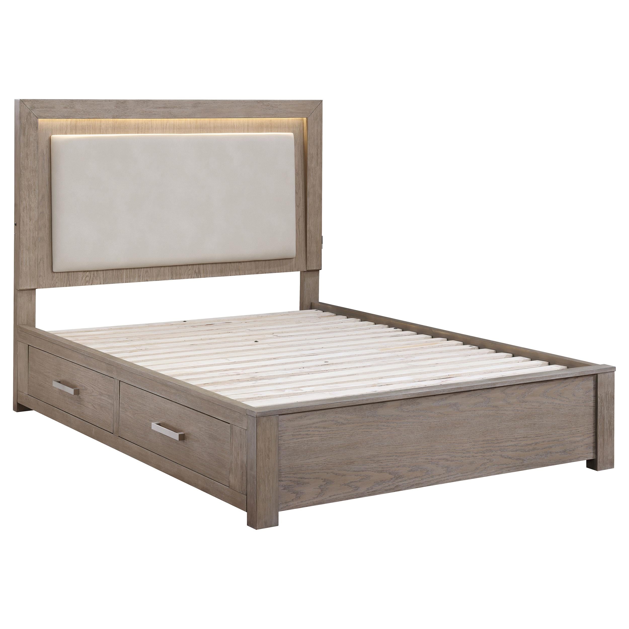 Kenora 56-inch Eastern King LED Storage Bed Barley Brown - 224850KE