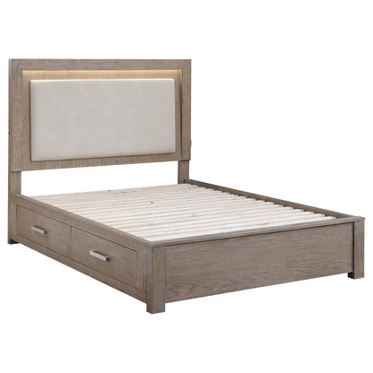Kenora 56-inch Eastern King LED Storage Bed Barley Brown - 224850KE