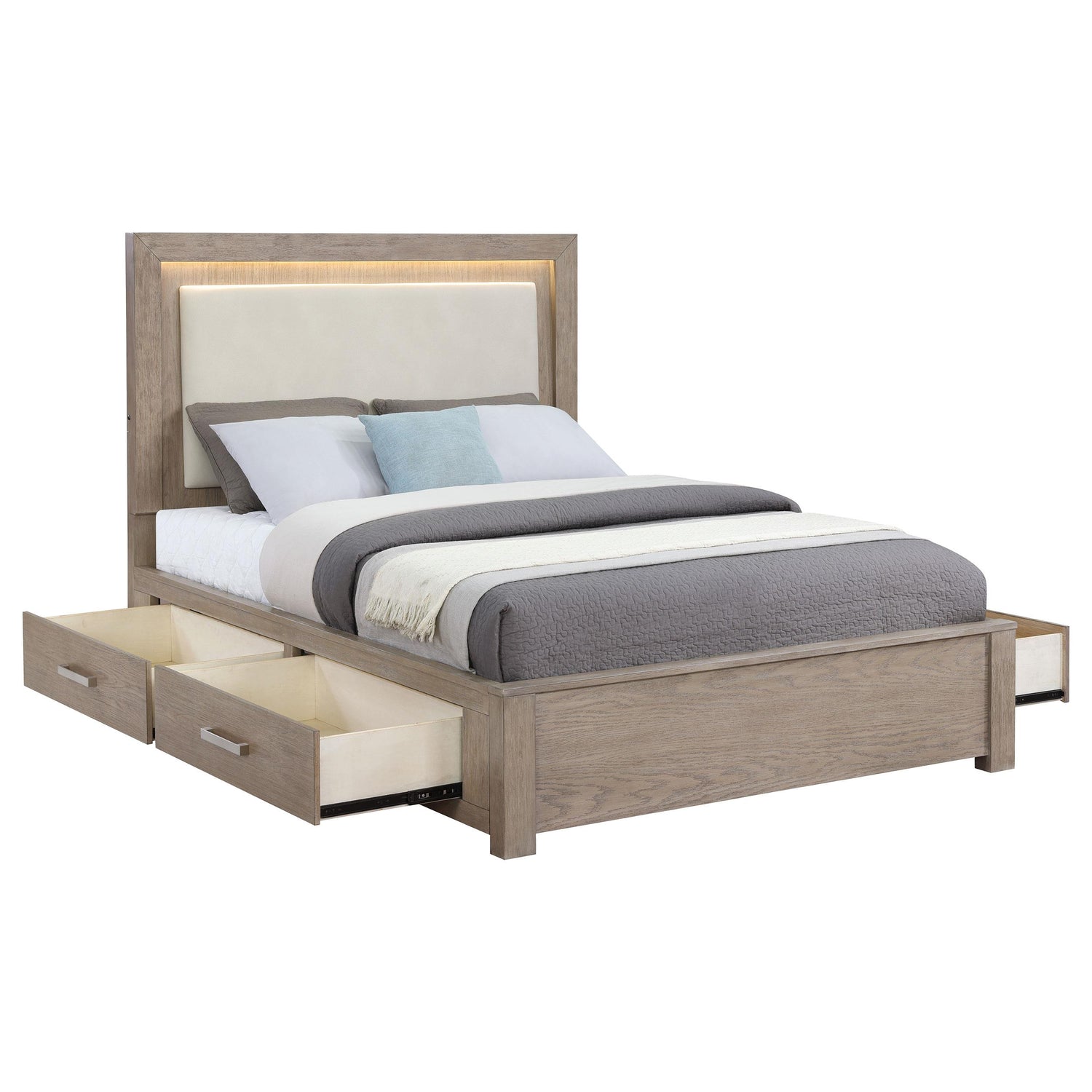 Kenora 56-inch Eastern King LED Storage Bed Barley Brown - 224850KE