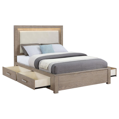 Kenora 56-inch Eastern King LED Storage Bed Barley Brown - 224850KE