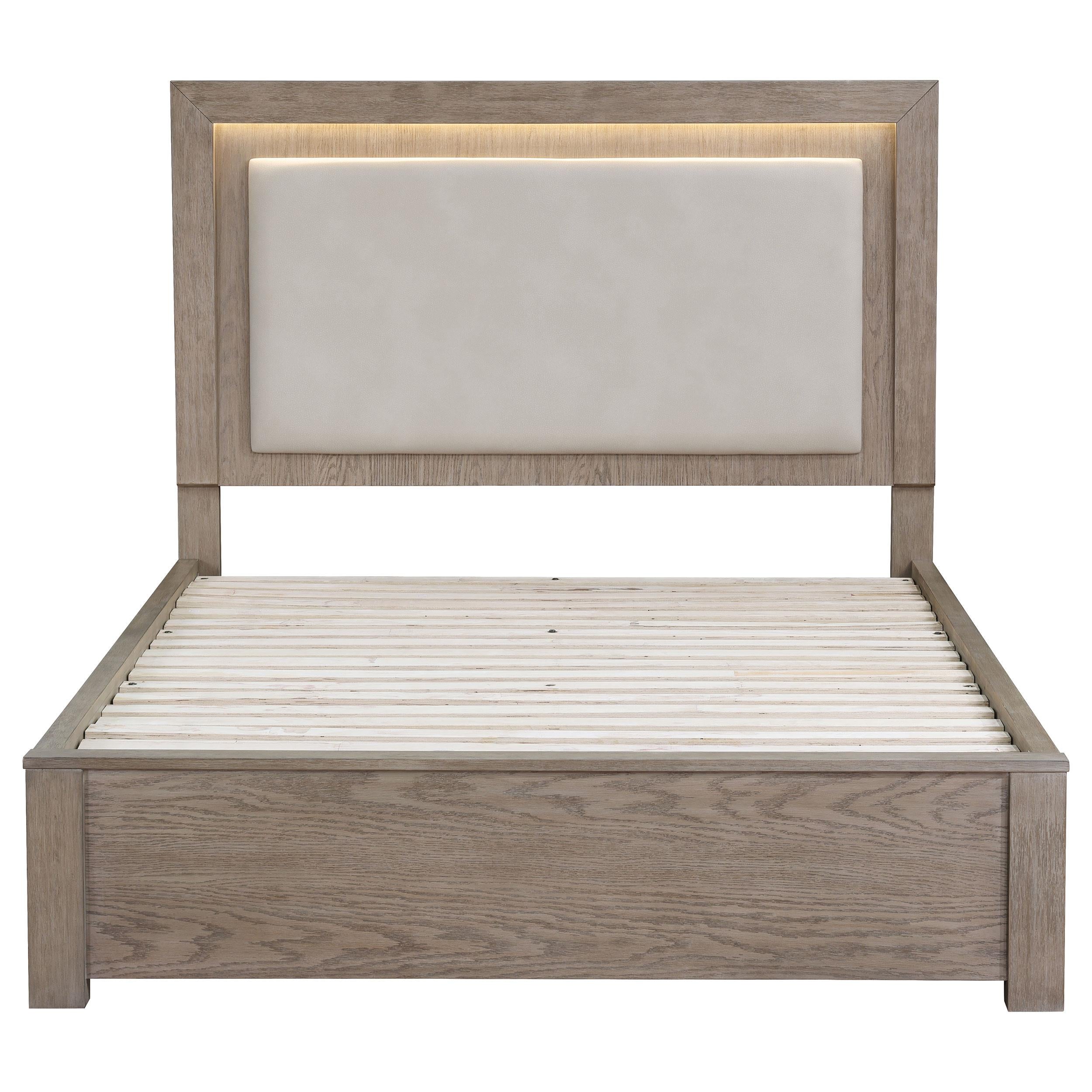 Kenora 56-inch Eastern King LED Storage Bed Barley Brown - 224850KE
