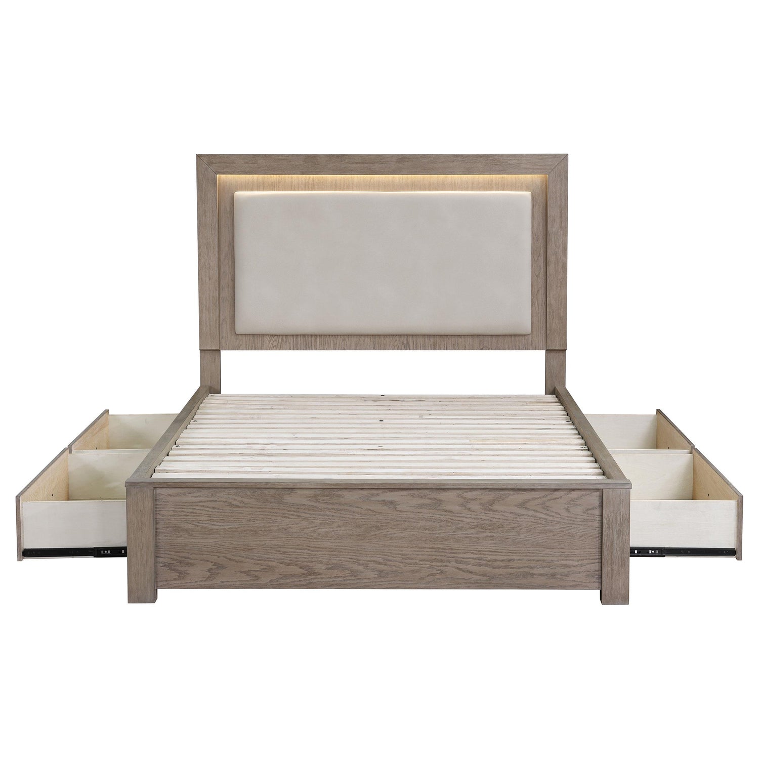 Kenora 56-inch Eastern King LED Storage Bed Barley Brown - 224850KE