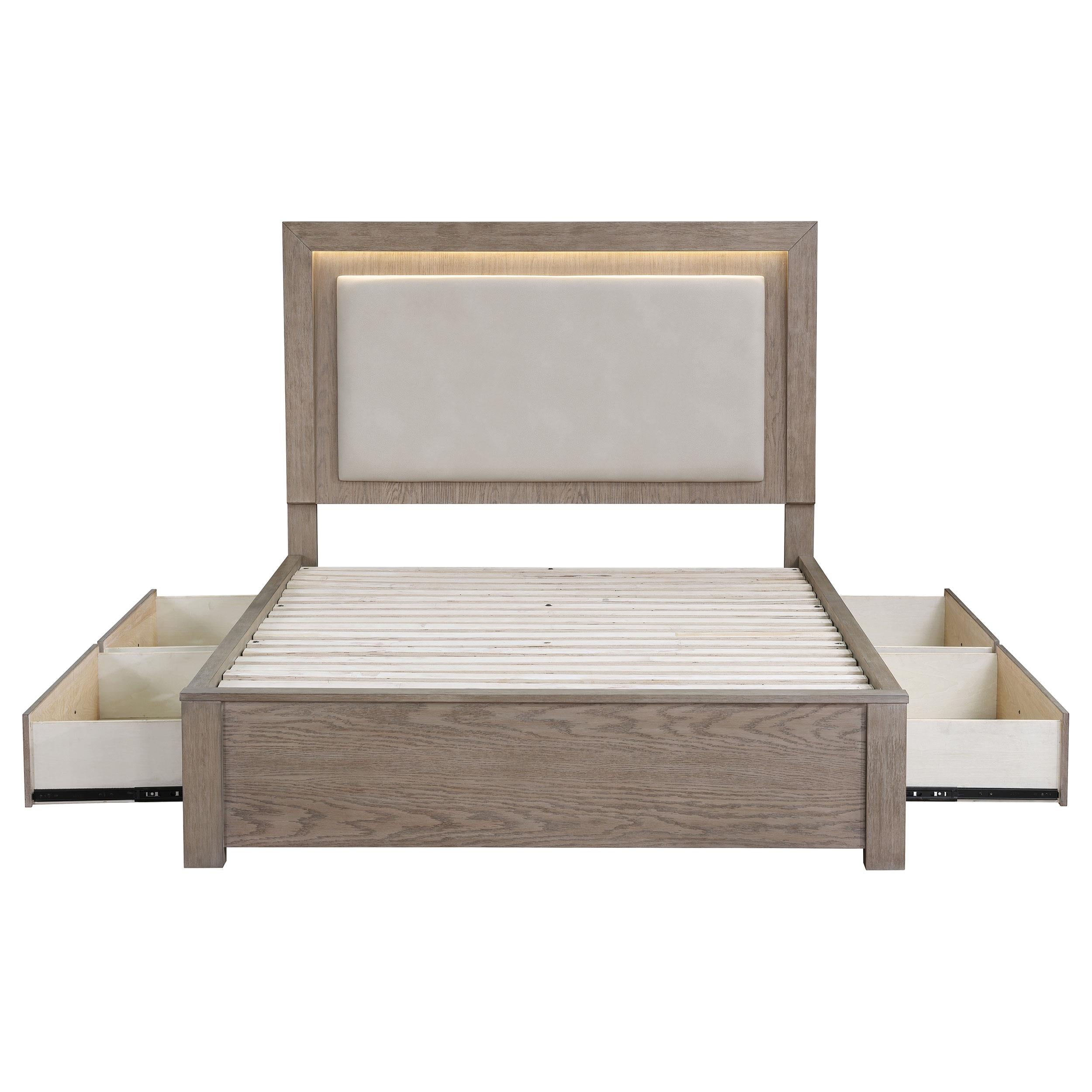 Kenora 56-inch Eastern King LED Storage Bed Barley Brown - 224850KE