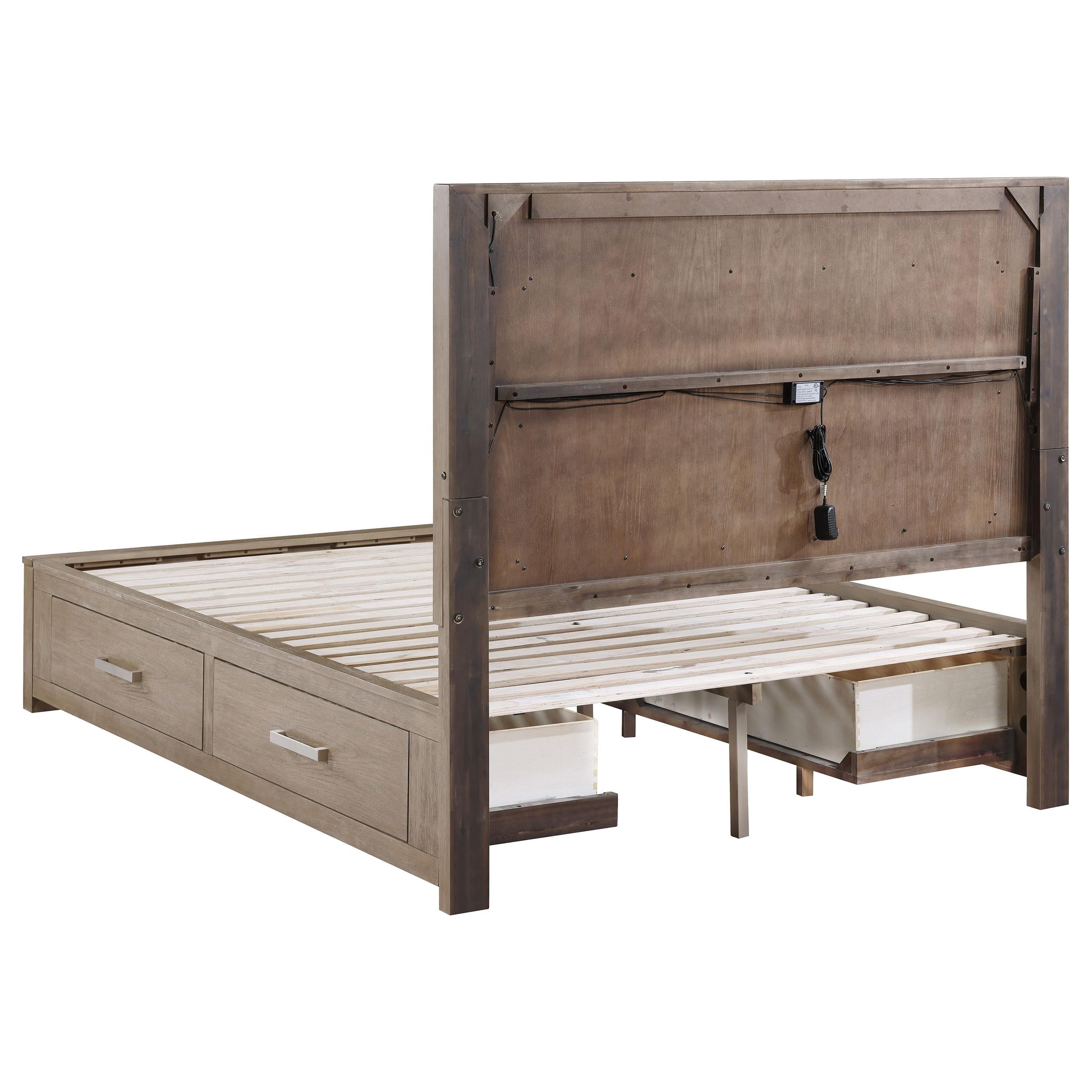 Kenora 56-inch Eastern King LED Storage Bed Barley Brown - 224850KE