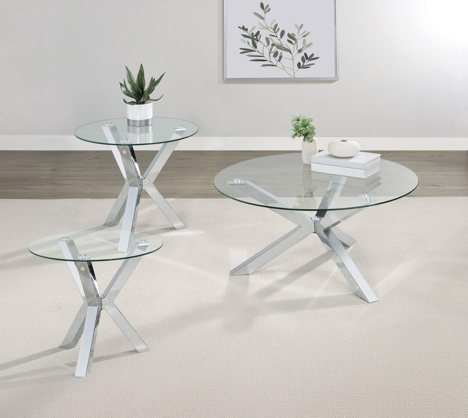 Kenzie 3-piece Round Coffee and End Table Set Chrome - 708128-S3