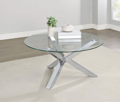 Kenzie Round Tempered Glass Top Cocktail Coffee Table Chrome - 708128