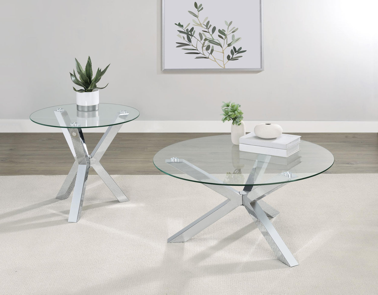 Kenzie Round Tempered Glass Top Cocktail Coffee Table Chrome - 708128
