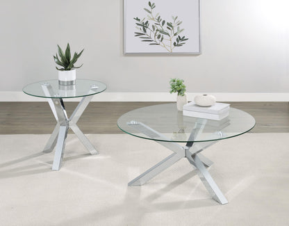 Kenzie Round Tempered Glass Top Cocktail Coffee Table Chrome - 708128