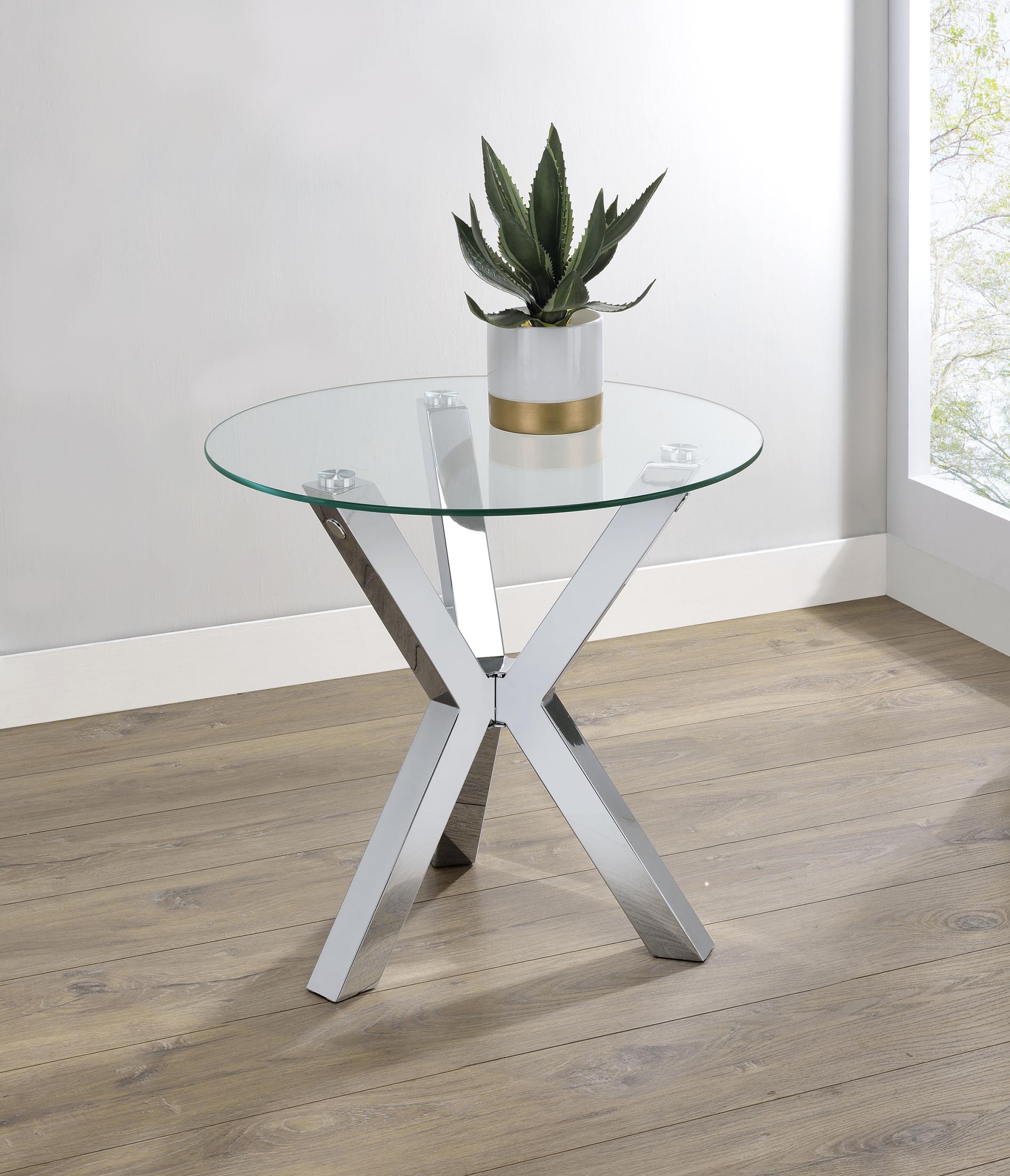 Kenzie Round Tempered Glass Top End Side Table Chrome - 708127