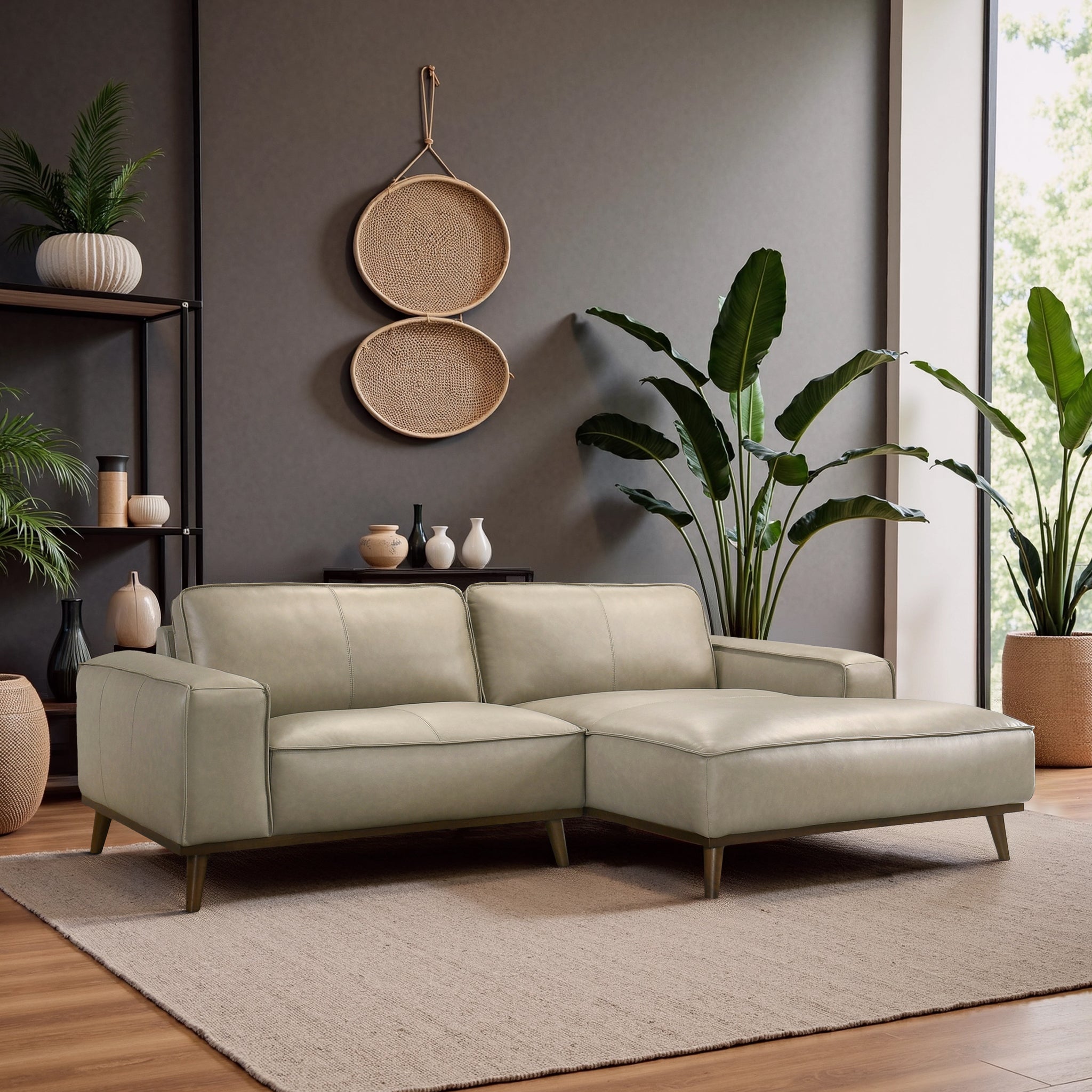 Kerrville Beige Leather Right Sectional Sofa - SEC00403804