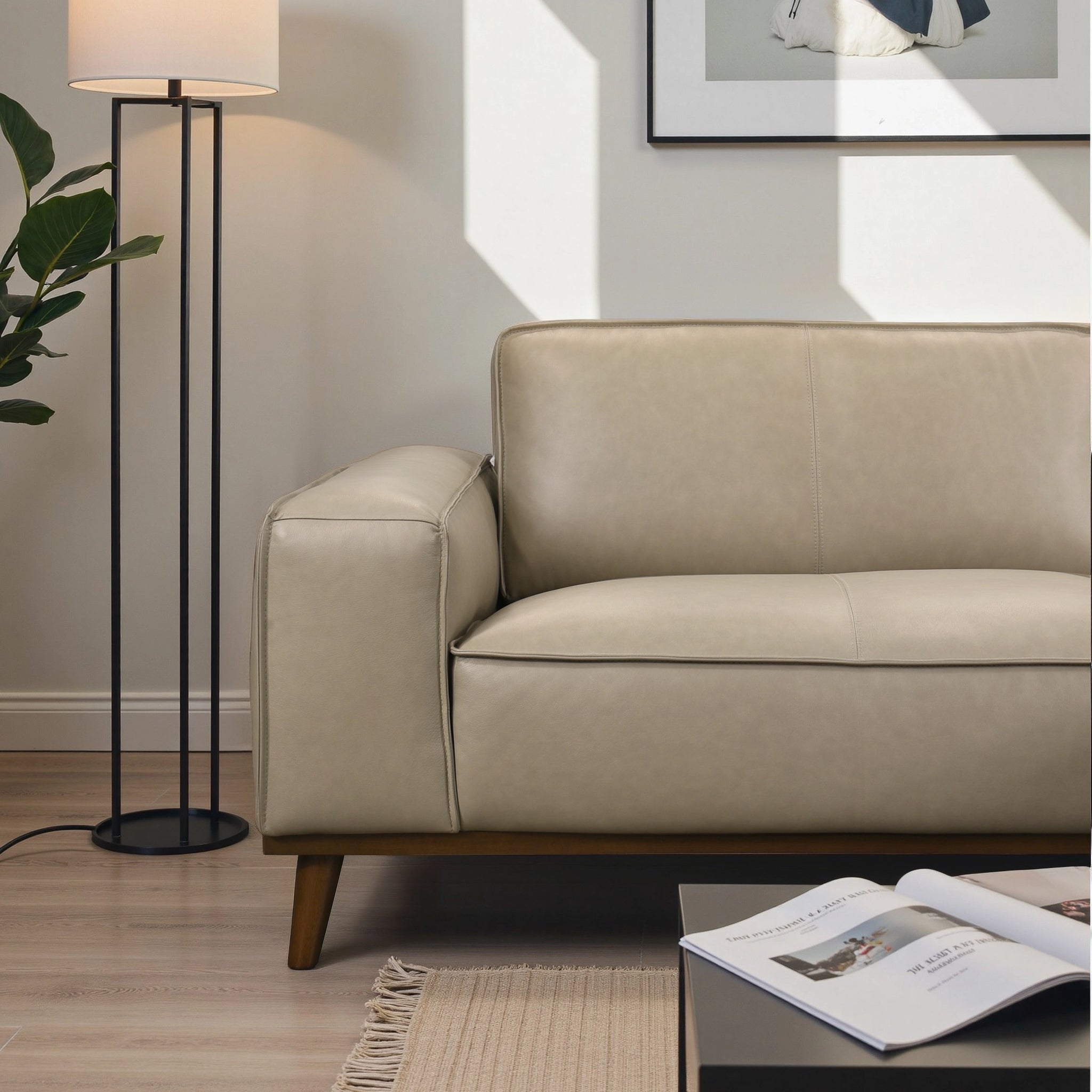 Kerrville Beige Leather Right Sectional Sofa - SEC00403804