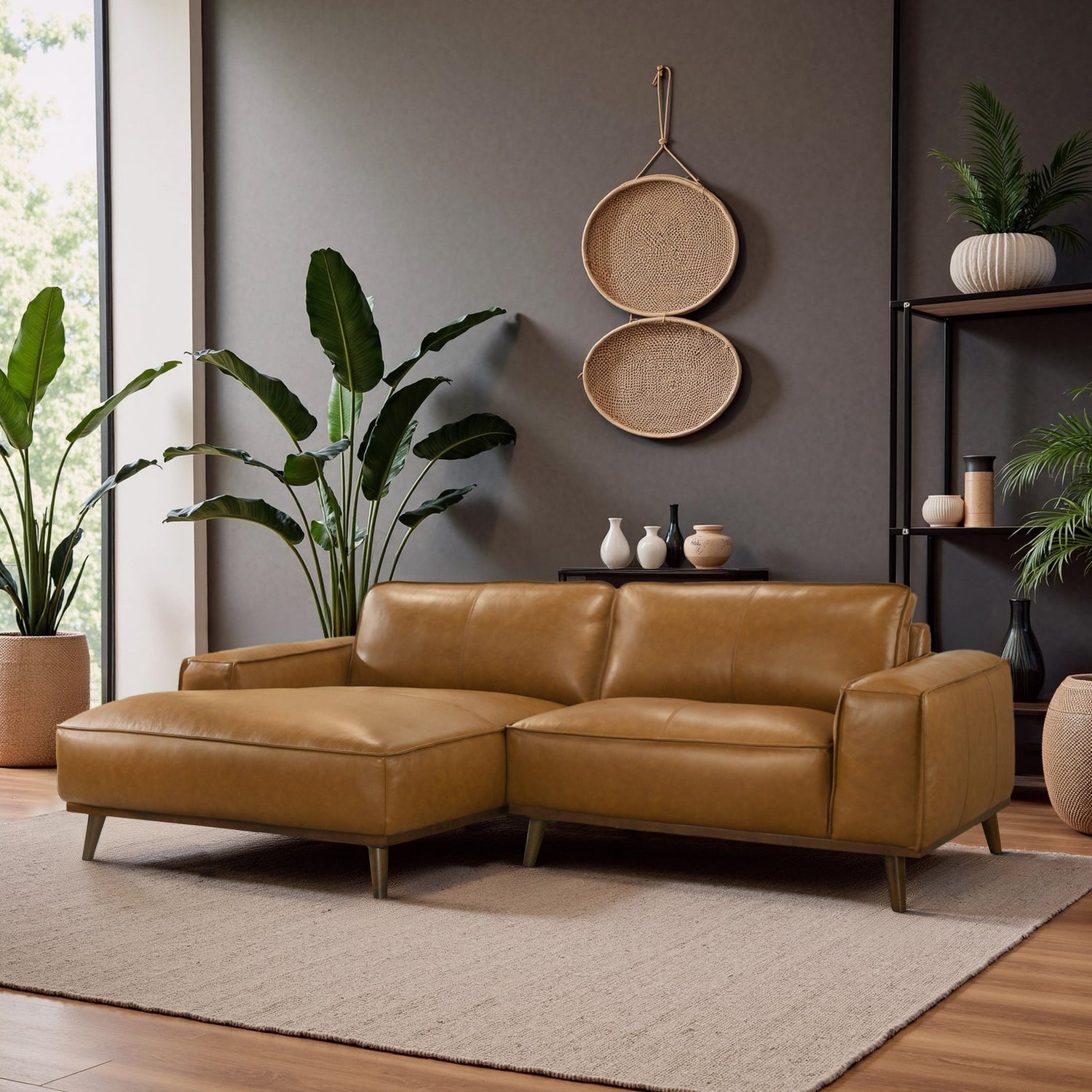 Kerrville Tan Leather Left Sectional Sofa - SEC00403801