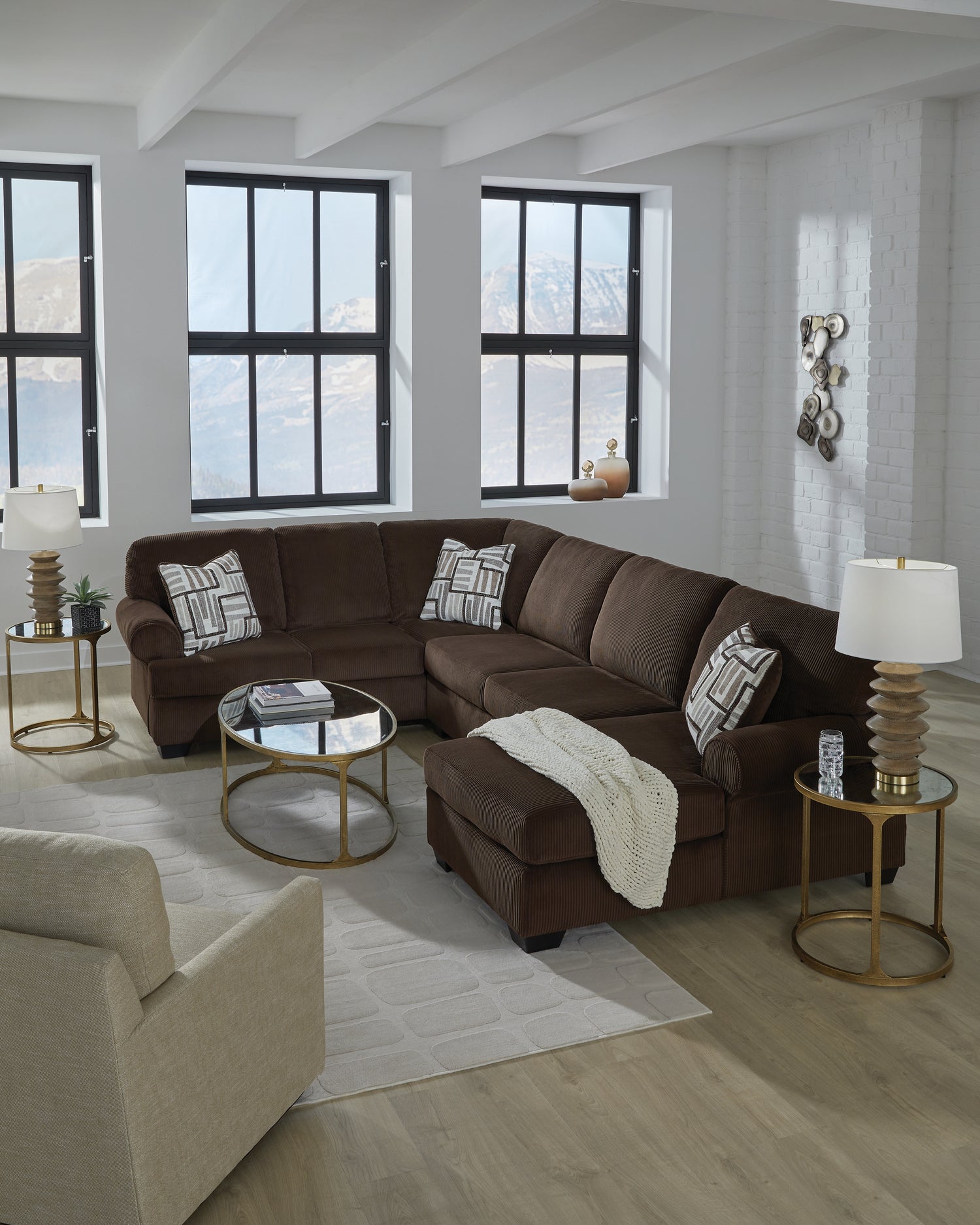 Kimlee Chocolate 3-Piece Sectional with Chaise - PC35603S2