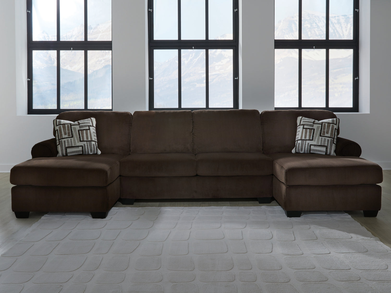 Kimlee Chocolate 3-Piece Sectional with Double Chaise - PC35603S3