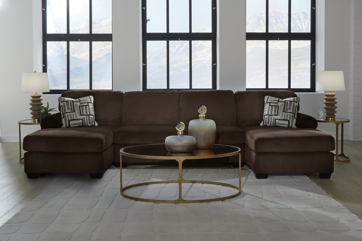 Kimlee Chocolate 3-Piece Sectional with Double Chaise - PC35603S3